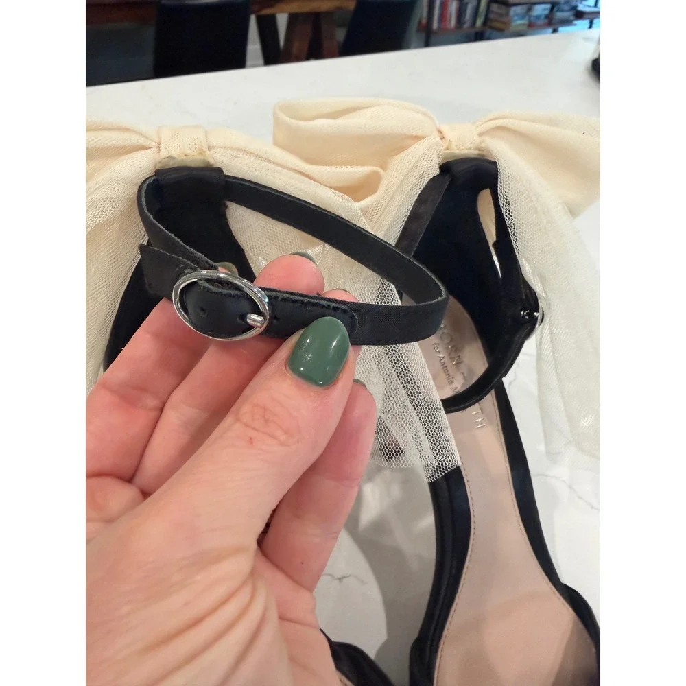 Born on Fifth for Antonio Melani Black Satin Bow Tulle Veil Heels 7.5M 4